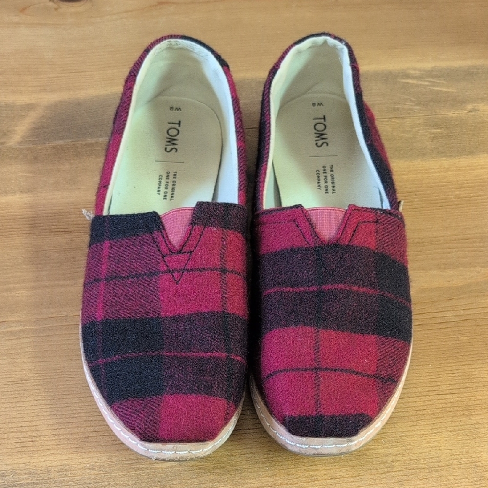 TOMS Alpargata Classic slip-on shoes in red and black buffalo plaid print Women